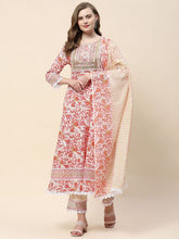 Floral Print Cotton Suit Set With Dupatta